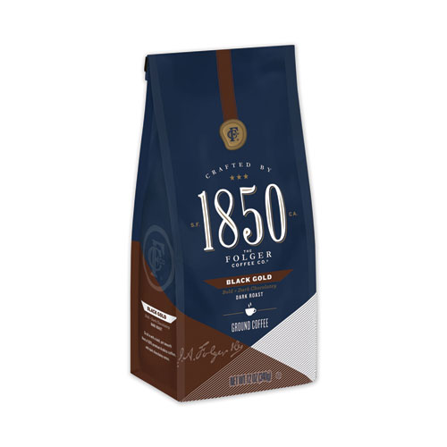 Image of 1850 Coffee, Black Gold, Dark Roast, Ground, 12 Oz Bag, 6/Carton
