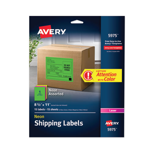 Avery® High-Visibility Permanent Laser Id Labels, 8.5 X 11, Asst. Neon, 15/Pack