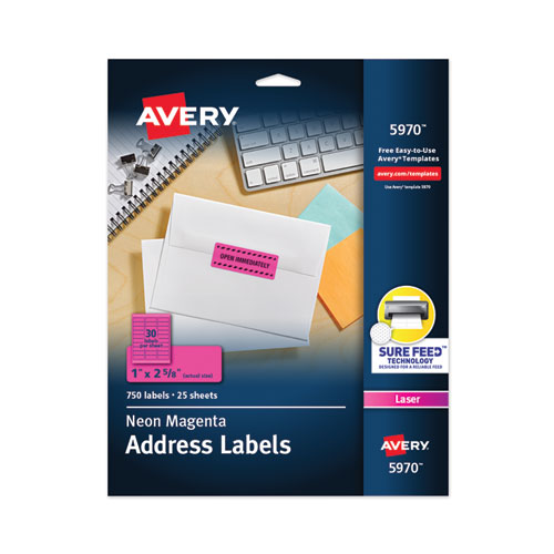 High-Visibility Permanent Laser ID Labels, 1 x 2 5/8, Neon Magenta, 750/Pack