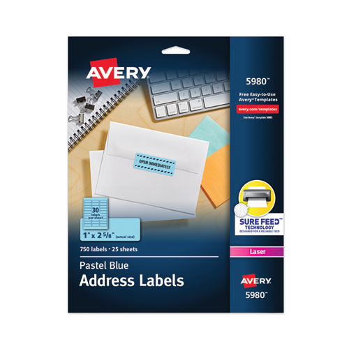 Avery® High-Visibility Permanent Laser Id Labels, 1 X 2.63, Pastel Blue, 750/Pack