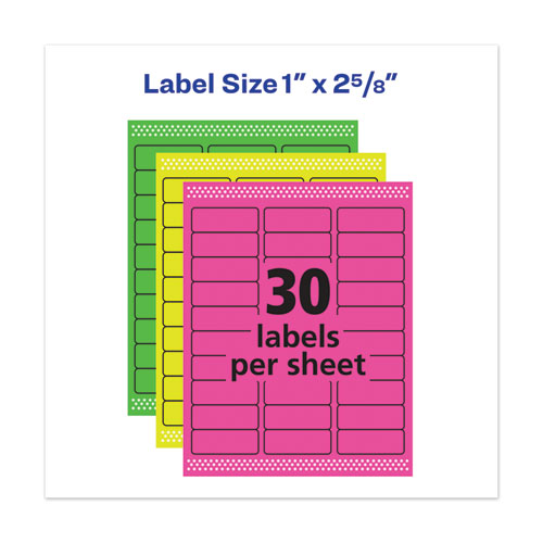 Image of High-Vis Removable Laser/Inkjet ID Labels w/ Sure Feed, 1 x 2.63, Neon, 360/PK