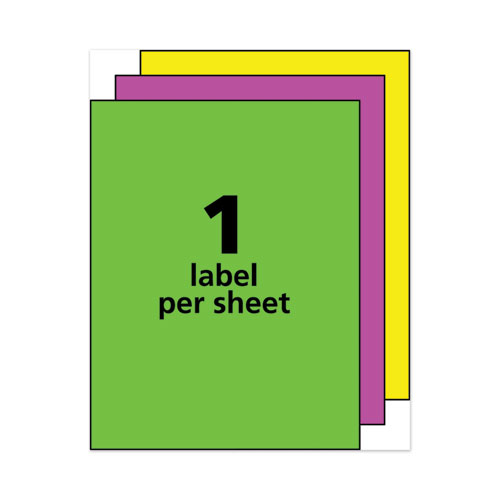 Image of High-Visibility Permanent Laser ID Labels, 8.5 x 11, Asst. Neon, 15/Pack