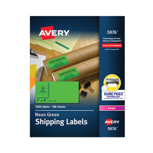 Avery® High-Visibility Permanent Laser Id Labels, 2 X 4, Neon Green, 1000/Box
