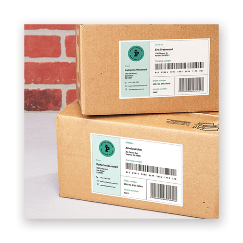 Image of Avery® Waterproof Shipping Labels With Trueblock Technology, Laser Printers, 5.5 X 8.5, White, 2/Sheet, 50 Sheets/Pack