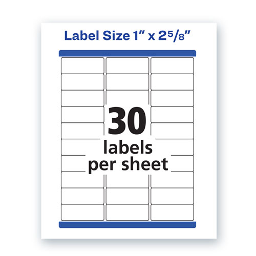 Waterproof Address Labels with TrueBlock and Sure Feed, Laser Printers, 1 x 2.63, White, 30/Sheet, 500 Sheets/Box