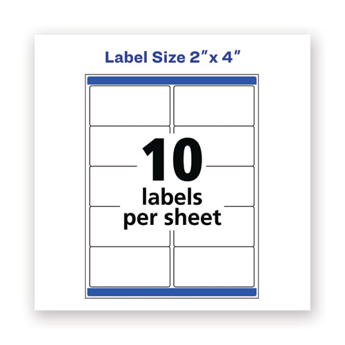 Waterproof Shipping Labels with TrueBlock and Sure Feed, Laser Printers, 2 x 4, White, 10/Sheet, 500 Sheets/Box