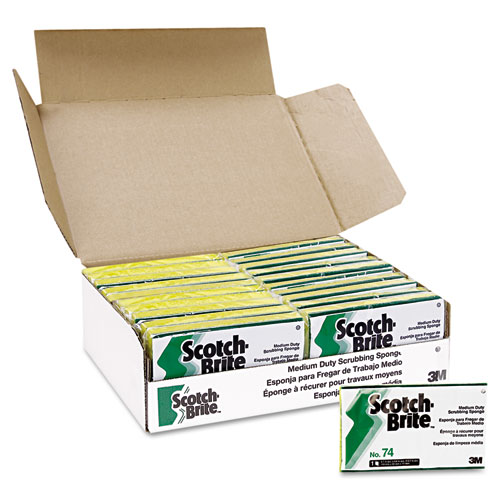 Scotch-Brite™ PROFESSIONAL Medium-Duty Scrubbing Sponge, 3.6 x 6.1, 0.7" Thick, Yellow/Green, 20/Carton