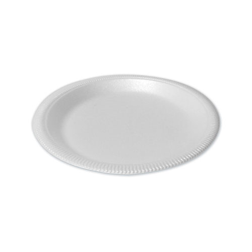 Image of Foam Dinnerware, 9" dia, Poly Bag, White, 125/Sleeve, 4 Sleeves/Bag, 1 Bag/Pack