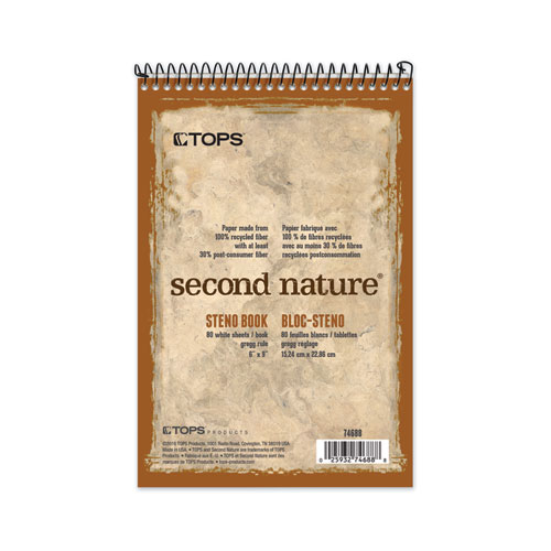 SECOND NATURE RECYCLED NOTEBOOKS, GREGG RULE, 6 X 9, WHITE, 80 SHEETS