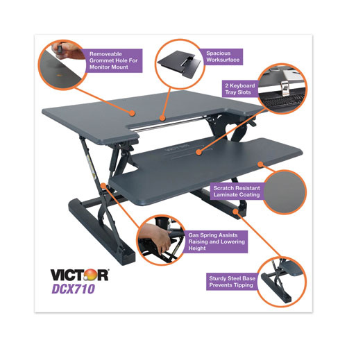 Image of Victor® High Rise Height Adjustable Standing Desk With Keyboard Tray, 31" X 31.25" X 5.25" To 20", Gray/Black