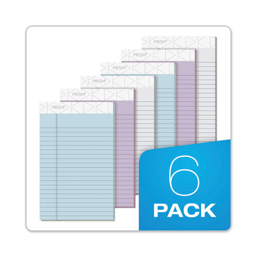 Image of Tops™ Prism + Colored Writing Pads, Wide/Legal Rule, 50 Assorted Pastel-Color 8.5 X 11.75 Sheets, 6/Pack