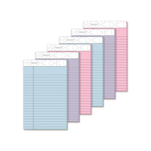 Prism + Colored Writing Pads, Narrow Rule, 50 Assorted Pastel-Color 5 x 8 Sheets, 6/Pack
