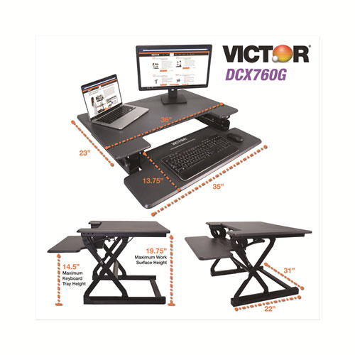 High Rise Height Adjustable Standing Desk with Keyboard Tray, 36" x 31.25" x 5.25" to 20", Gray/Black