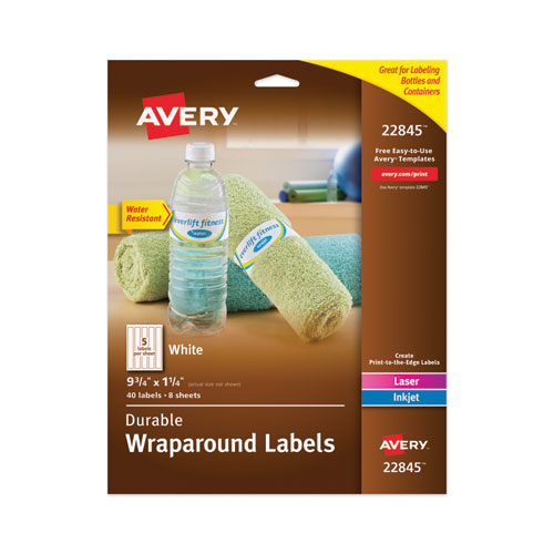 WATER-RESISTANT WRAPAROUND LABELS W/ SURE FEED, 9 3/4 X 1 1/4, WHITE, 40/PACK