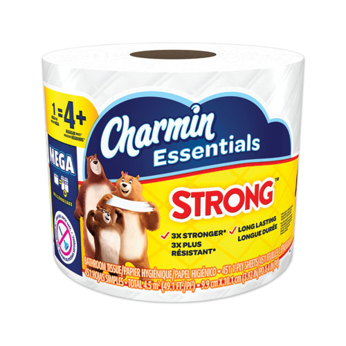 Image of Charmin® Essentials Strong Bathroom Tissue, Septic Safe, Individually Wrapped Rolls, 1-Ply, White, 451/Roll, 36 Rolls/Carton