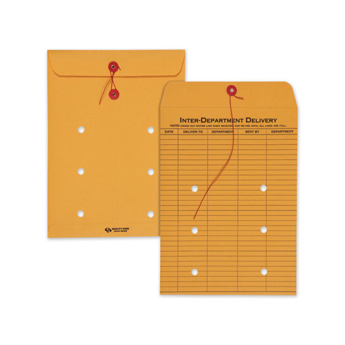 Image of Quality Park™ Brown Kraft String/Button Interoffice Envelope, #90, One-Sided Five-Column Format, 31-Entries, 9 X 12, Brown Kraft, 100/Ct