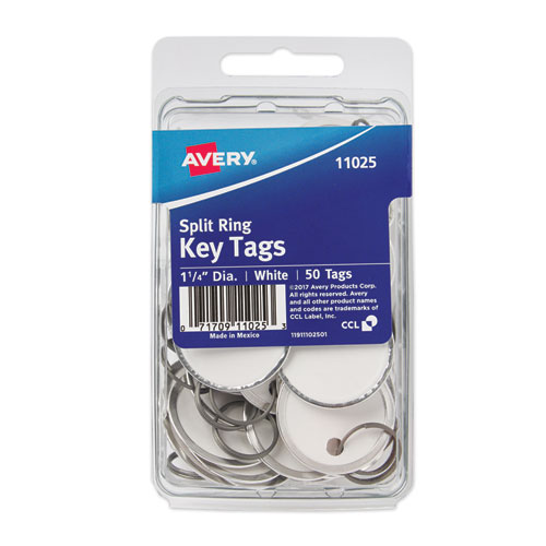 Avery® Key Tags With Split Ring, 1.25" Dia, White, 50/Pack