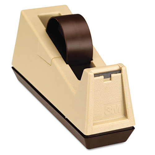 Heavy-Duty Weighted Desktop Tape Dispenser, 3" Core, Plastic, Putty/Brown