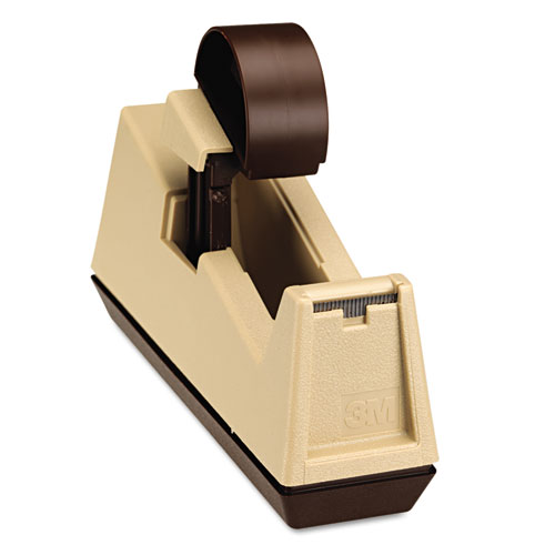 Heavy-Duty Weighted Desktop Tape Dispenser, 3" Core, Plastic, Putty/Brown