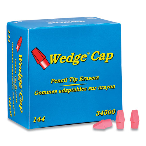 Wedge Cap Erasers, For Pencil Marks, Pink, 144/Box