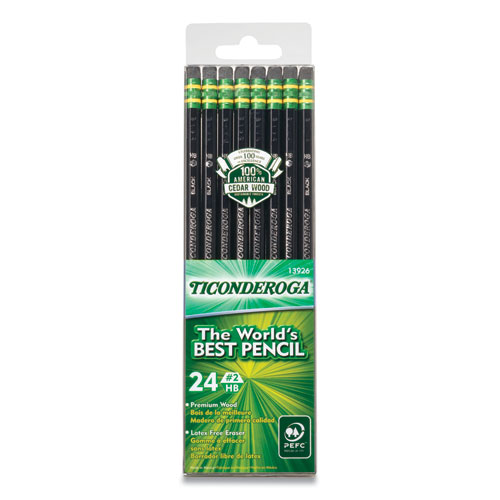 Image of Pencils, HB (#2), Black Lead, Black Barrel, 24/Pack