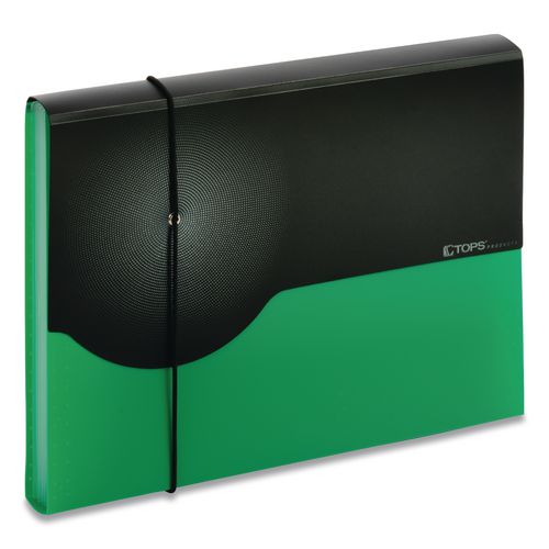 Image of Seven-Pocket Poly Expanding File, 1" Expansion, 7 Sections, Elastic Cord Closure, 1/6-Cut Tabs, Letter Size, Green