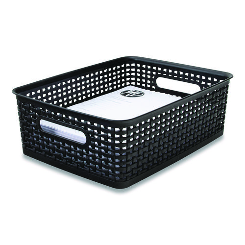 Image of Plastic Weave Bin, Medium, 14" x 10.5" x 4.63", Black