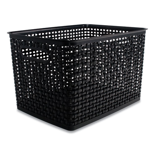 Image of Plastic Weave Bin, Large, 13.5" x 10.5" x 8.75", Black