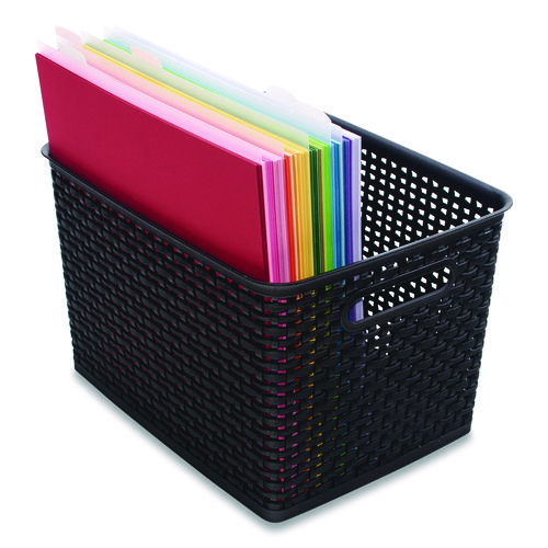 Plastic Weave Bin, Large, 13.5" x 10.5" x 8.75", Black