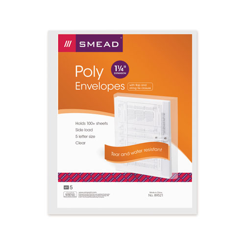Poly String & Button Interoffice Envelopes, String & Button Closure, 9.75 x 11.63, Clear, 5/Pack