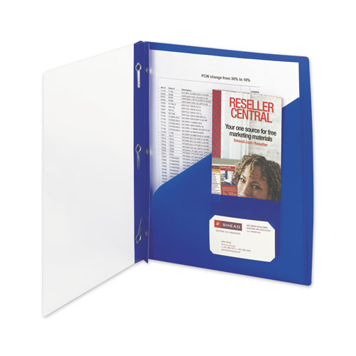 Image of Smead™ Clear Front Poly Report Cover, Double-Prong Fastener, 0.5" Capacity, 8.5 X 11, Clear/Blue, 5/Pack