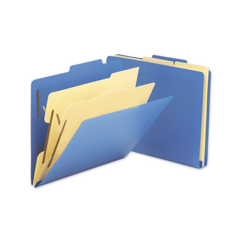 Six-Section Poly Classification Folders, 2 Dividers, Letter Size, Blue, 10/Box