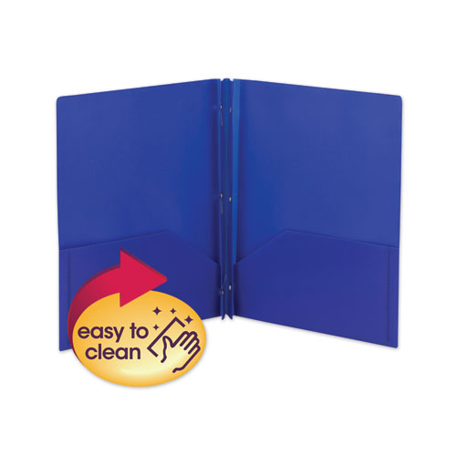 Poly Two-Pocket Folder w/Fasteners, 11 x 8 1/2, Blue, 25/Box