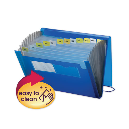 Image of Smead™ Expanding File With Color Tab Inserts, 9" Expansion, 12 Sections, Elastic Cord Closure, 1/12-Cut Tabs, Letter Size, Blue