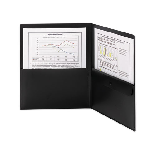Poly Two-Pocket Folder w/Security Pocket, 11 x 8.5, Black, 5/Pack