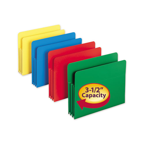 Poly Drop Front File Pockets, 3.5" Expansion, 4 Sections, Letter Size, Assorted, 4/Box