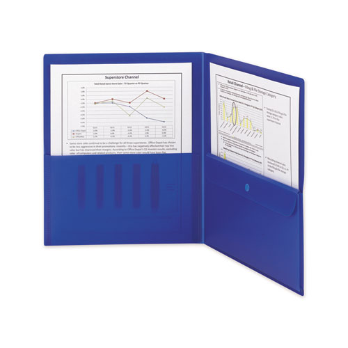 Image of Smead™ Poly Two-Pocket Folder With Security Pocket, 11 X 8 1/2, Blue, 5/Pack