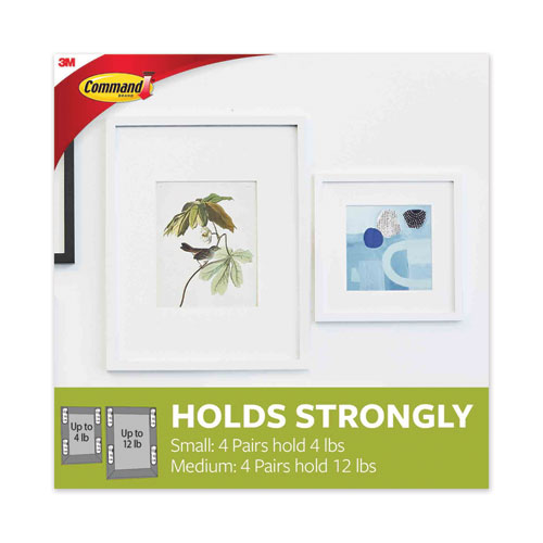 Image of Picture Hanging Strips, Value Pack, Removable, (4) Small 0.63 x 1.81 and (8) Medium 0.75 x 2.75, White, 12 Pairs/Pack