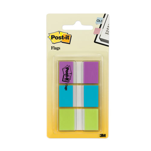 Post-it® Flags 0.94" Wide Flags with Dispenser, Bright Blue, Bright Green, Purple, 60 Flags