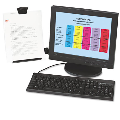 Document Holder for Flat Panel Monitors, 35 Sheet Capacity, Plastic, Black/Clear
