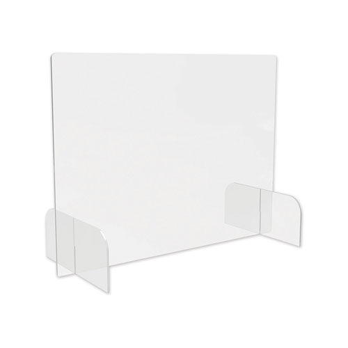 COUNTER TOP BARRIER WITH FULL SHIELD AND FEET, 31" X 14" X 23", ACRYLIC, CLEAR, 2/CARTON