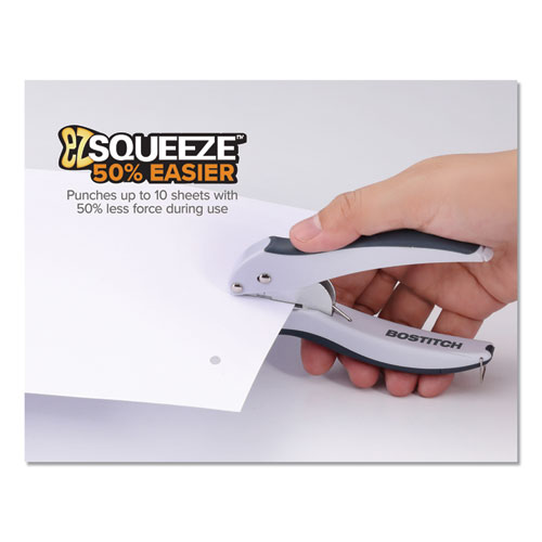 EZ Squeeze One-Hole Punch, 10-Sheet Capacity, Gray