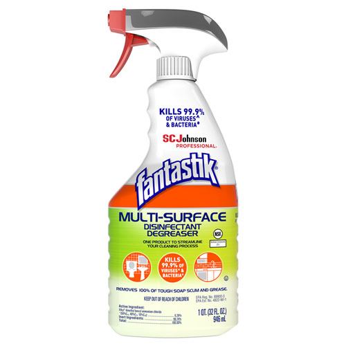 Fantastik® Multi-Surface Disinfectant Degreaser, Herbal, 32 oz Spray Bottle, 8/Carton