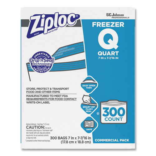 Ziploc® Double Zipper Freezer Bags, 1 qt, 2.7 mil, 7" x 7.75", Clear, 300/Carton