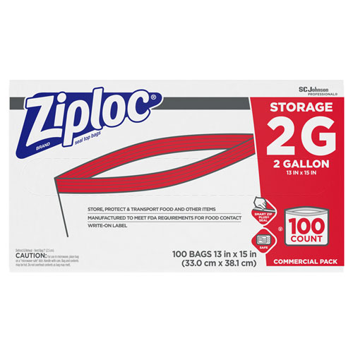 Double Zipper Storage Bags, 2 gal, 1.75 mil, 15" x 13", Clear, 100/Carton