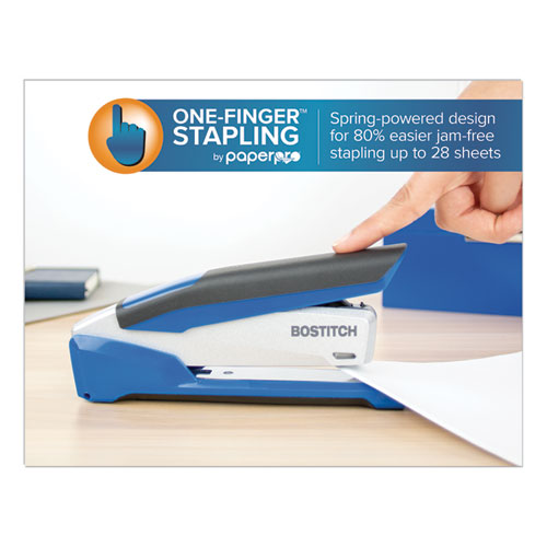 Image of InPower Spring-Powered Premium Desktop Stapler, 28-Sheet Capacity, Blue/Silver