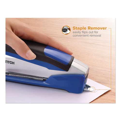 Image of InPower Spring-Powered Desktop Stapler with Antimicrobial Protection, 28-Sheet Capacity, Blue/Silver