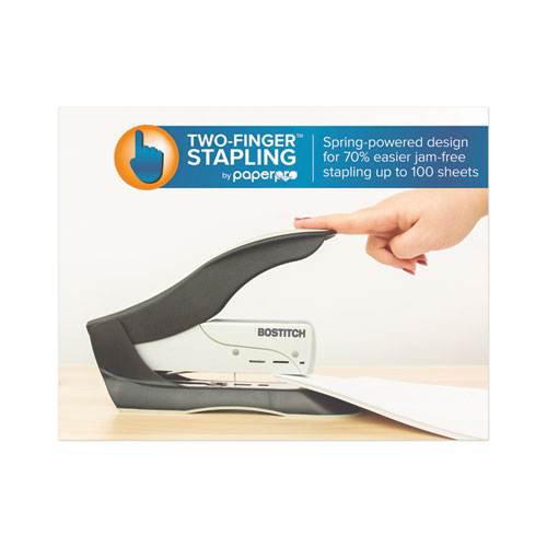 Spring-Powered Premium Heavy-Duty Stapler, 100-Sheet Capacity, Black/Silver