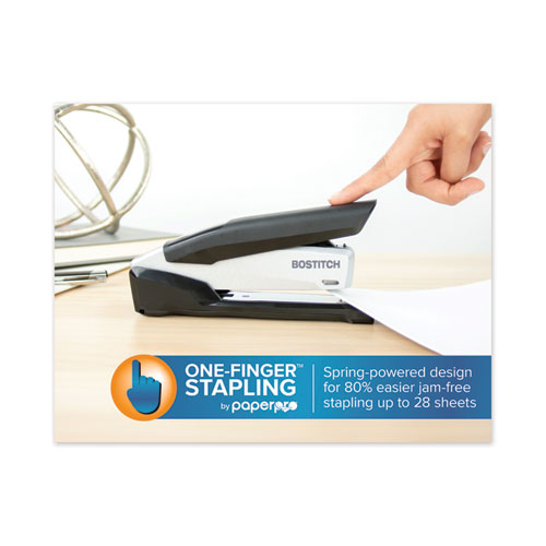 InPower Spring-Powered Premium Desktop Stapler, 28-Sheet Capacity, Black/Silver