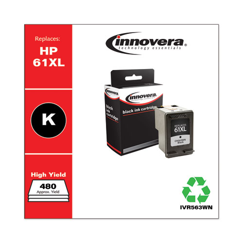 Remanufactured Black High-Yield Ink, Replacement for 61XL (CH563WN), 480 Page-Yield